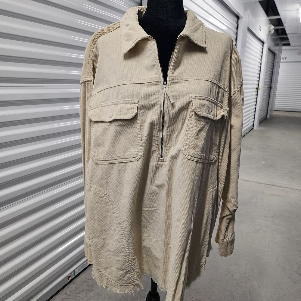 Aerie Beige Quarter-Zip Pullover Shirt